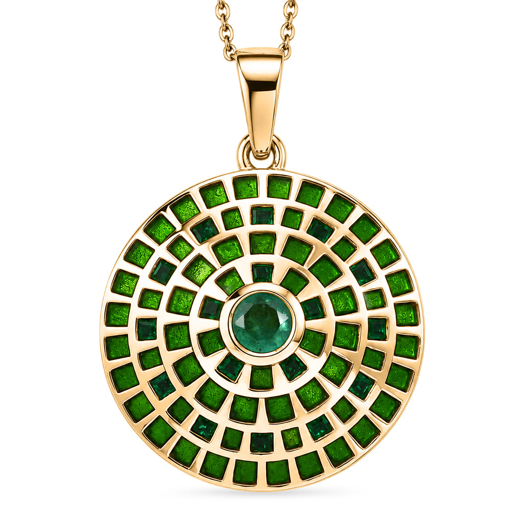 D'Joy AA Kagem Sambischer Smaragd Schmuckset ca. 45 cm 925 Silber 750 Gelbgold vermeil (10-15 Werktage Lieferzeit) ca. 1.12 ct