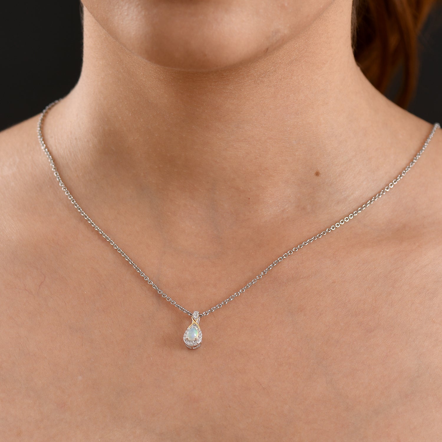 D'Joy AA Natürlicher, äthiopischer Welo Opal, Weißer Zirkon Schmuckset ca. 50 cm 925 Silber Platiniert und vergoldet und Edelstahl Platiniert ca. 0,39 ct.