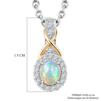 D'Joy AA Natürlicher, äthiopischer Welo Opal, Weißer Zirkon Schmuckset ca. 50 cm 925 Silber Platiniert und vergoldet und Edelstahl Platiniert ca. 0,39 ct.
