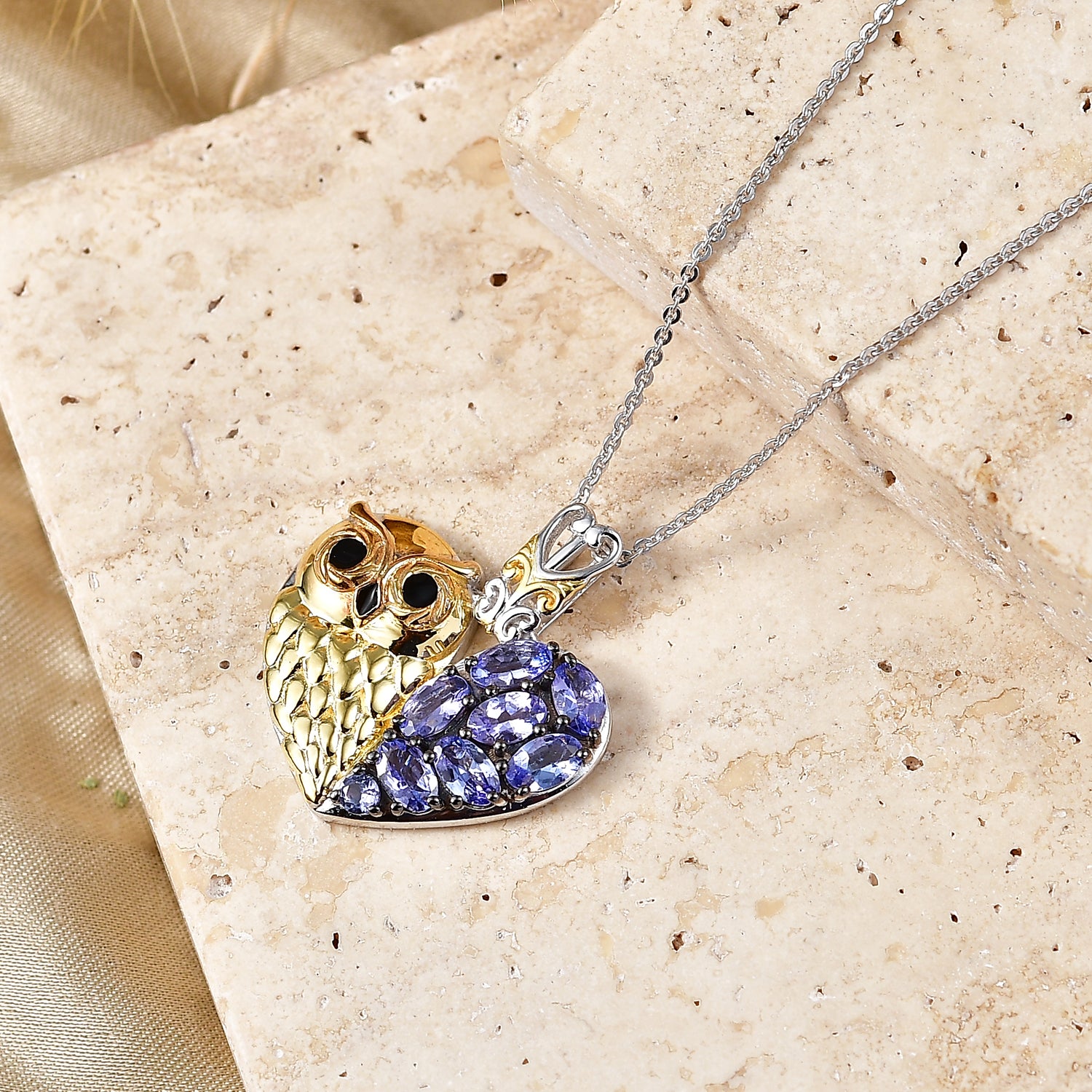 D'Joy Tansanit Schmuckset ca. 50 cm 925 Silber Rhodiniert und 750 Gelbgold Vermeil ca. 1,88 ct.
