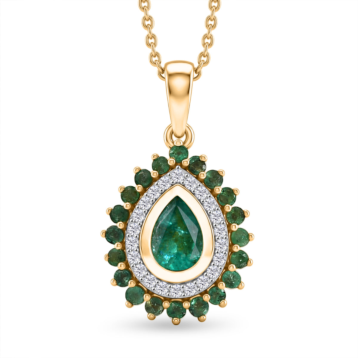 D'Joy AAA Kagem Sambischer Smaragd Schmuckset ca. 50 cm 925 Silber 750 Gelbgold vermeil ca. 1.12 ct