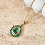 D'Joy AAA Kagem Sambischer Smaragd Schmuckset ca. 50 cm 925 Silber 750 Gelbgold vermeil ca. 1.12 ct