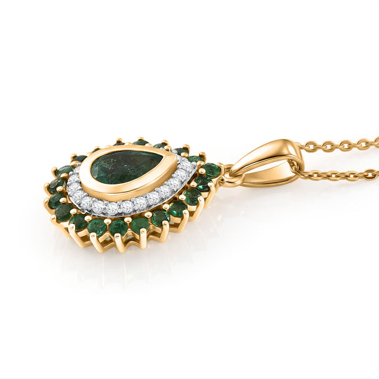 D'Joy AAA Kagem Sambischer Smaragd Schmuckset ca. 50 cm 925 Silber 750 Gelbgold vermeil ca. 1.12 ct