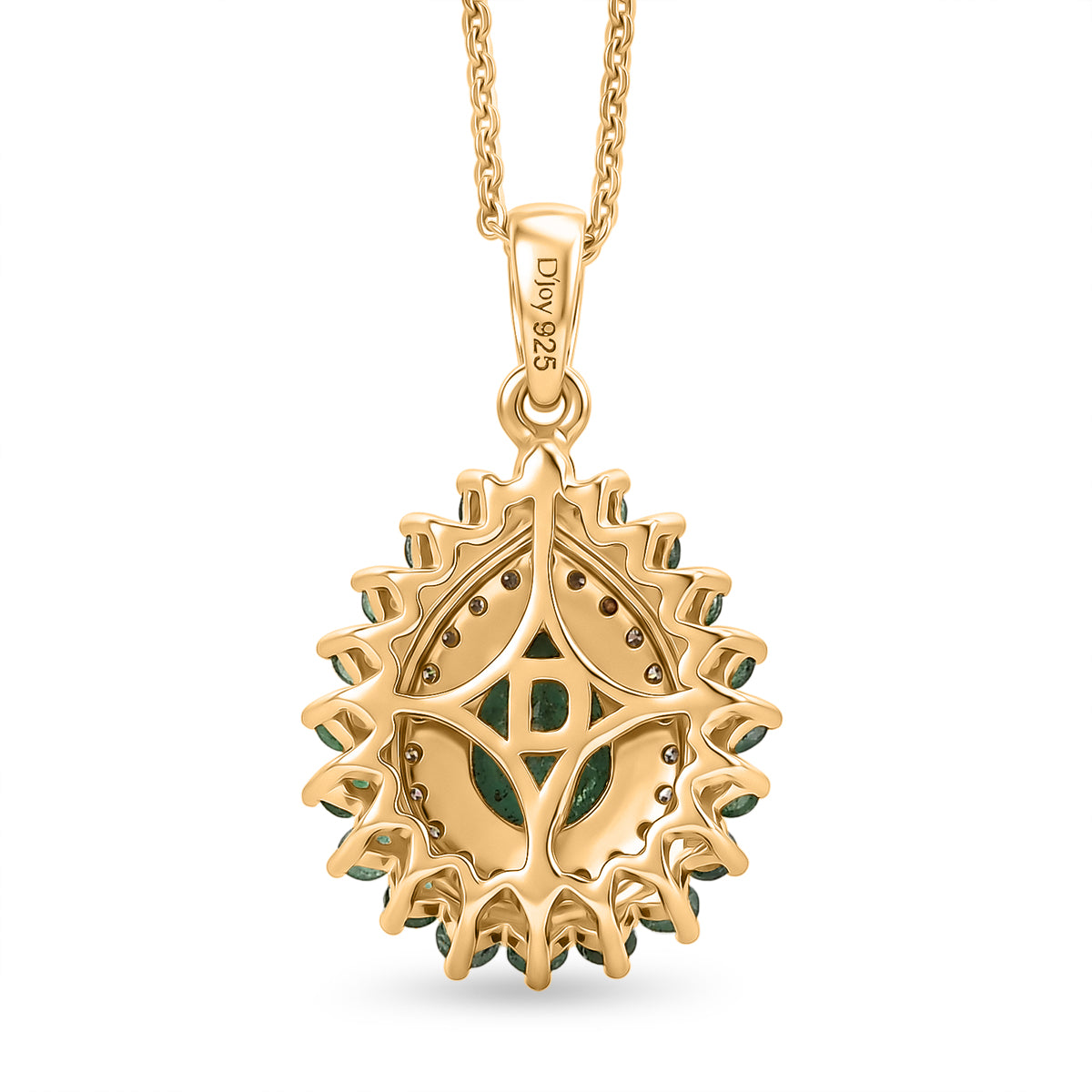 D'Joy AAA Kagem Sambischer Smaragd Schmuckset ca. 50 cm 925 Silber 750 Gelbgold vermeil ca. 1.12 ct