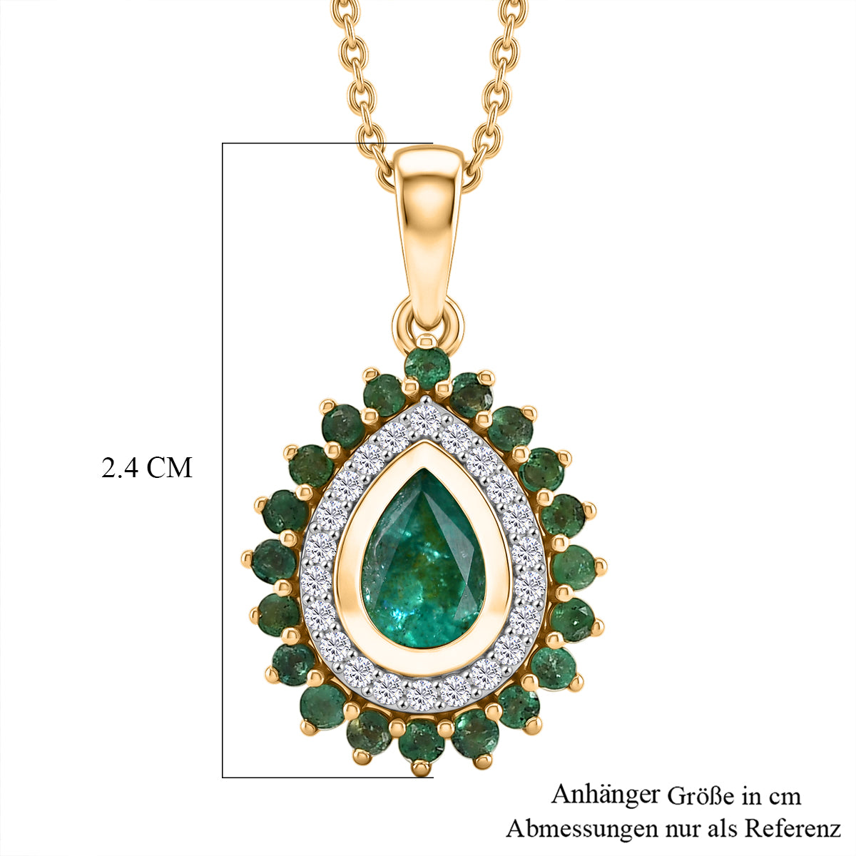 D'Joy AAA Kagem Sambischer Smaragd Schmuckset ca. 50 cm 925 Silber 750 Gelbgold vermeil ca. 1.12 ct