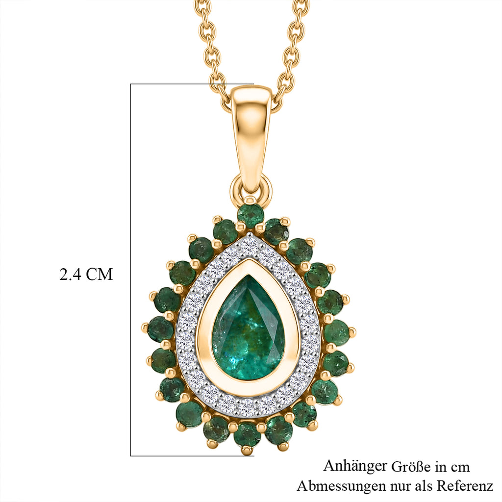 D'Joy AAA Kagem Sambischer Smaragd Schmuckset ca. 50 cm 925 Silber 750 Gelbgold vermeil ca. 1.12 ct