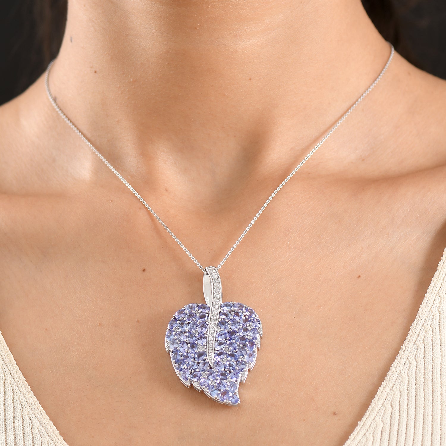 D'Joy Tansanit, Weißer Zirkon Schmuckset ca. 50 cm 925 Silber Rhodiniert ca. 10,68 ct.