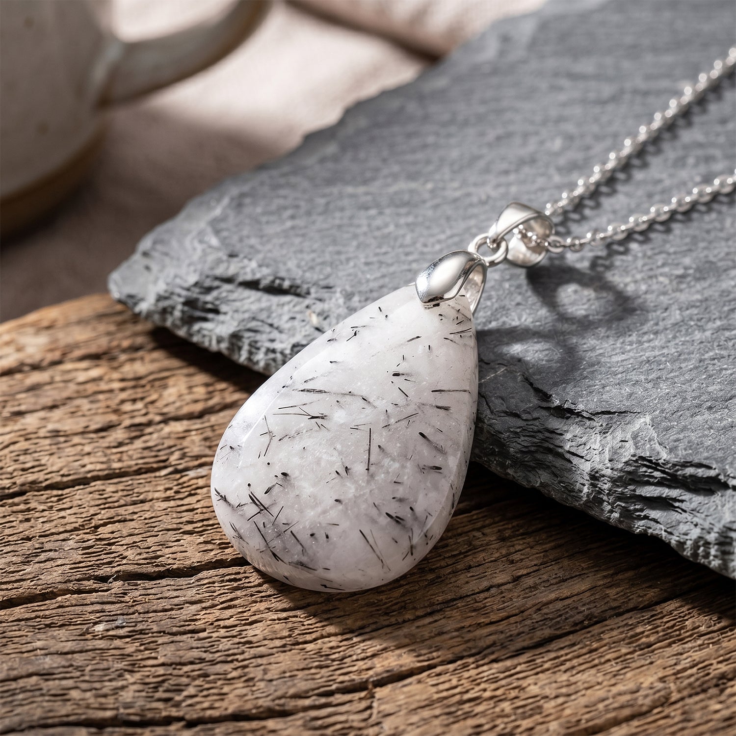 Schwarzer Rutilquarz Schmuckset ca. 50 cm ca. 75,00 ct.