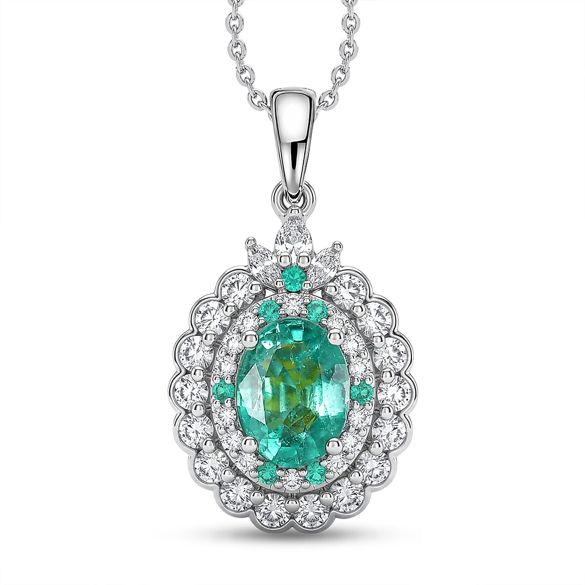 D'Joy AA Kagem Sambischer Smaragd, Moissanit Schmuckset ca. 45 cm 925 Silber Rhodiniert ca. 1,85 ct.