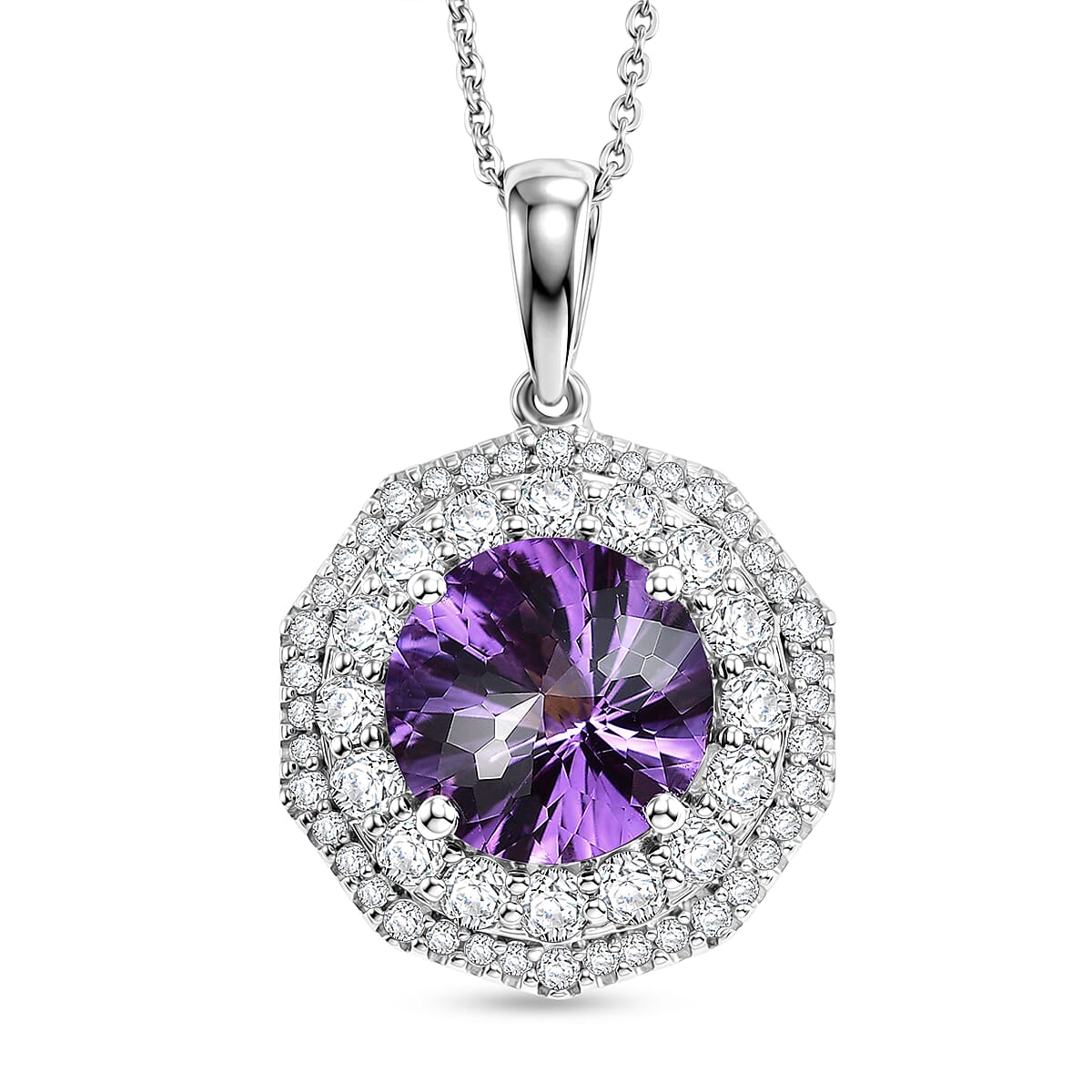 D'Joy AA Sambischer Amethyst, Moissanit AGI zertifiziert Schmuckset ca. 45 cm 925 Silber Rhodiniert ca. 3,88 ct.