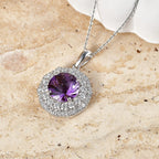 D'Joy AA Sambischer Amethyst, Moissanit AGI zertifiziert Schmuckset ca. 45 cm 925 Silber Rhodiniert ca. 3,88 ct.