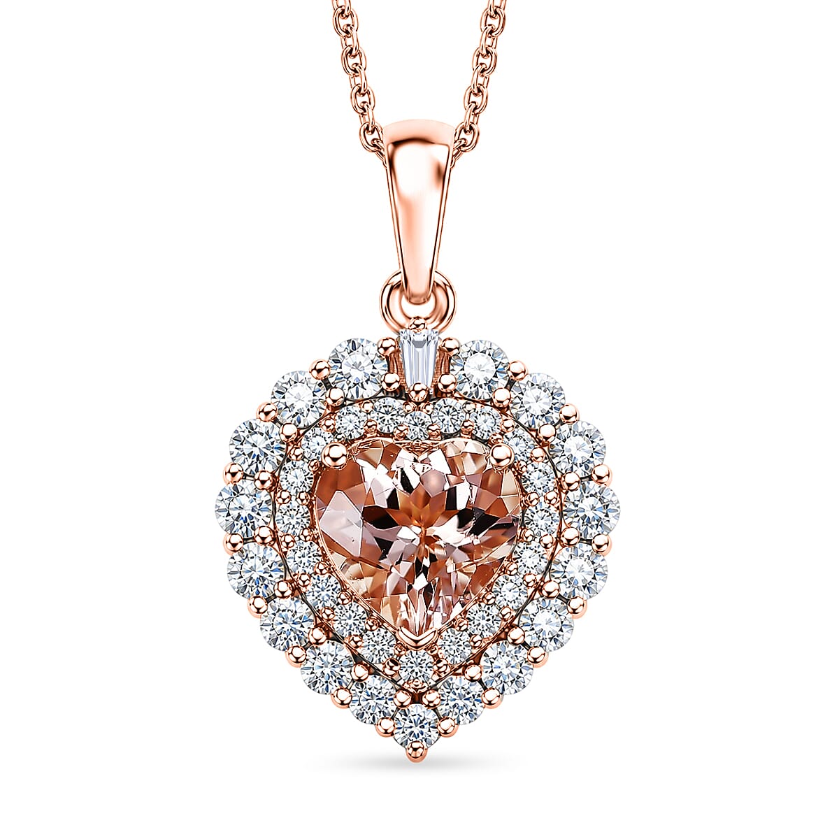 D'Joy AA Morganit, Moissanit Schmuckset ca. 45 cm 925 Silber 750 Roségold vermeil ca. 2,04 ct.