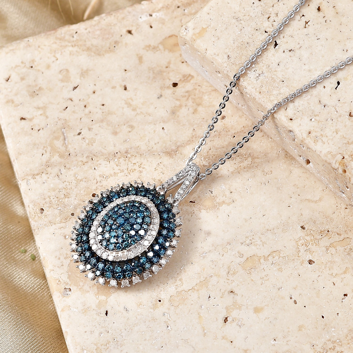 D'Joy Blauer Diamant, Weißer Diamant Schmuckset ca. 50 cm 925 Silber Rhodiniert ca. 1,00 ct.