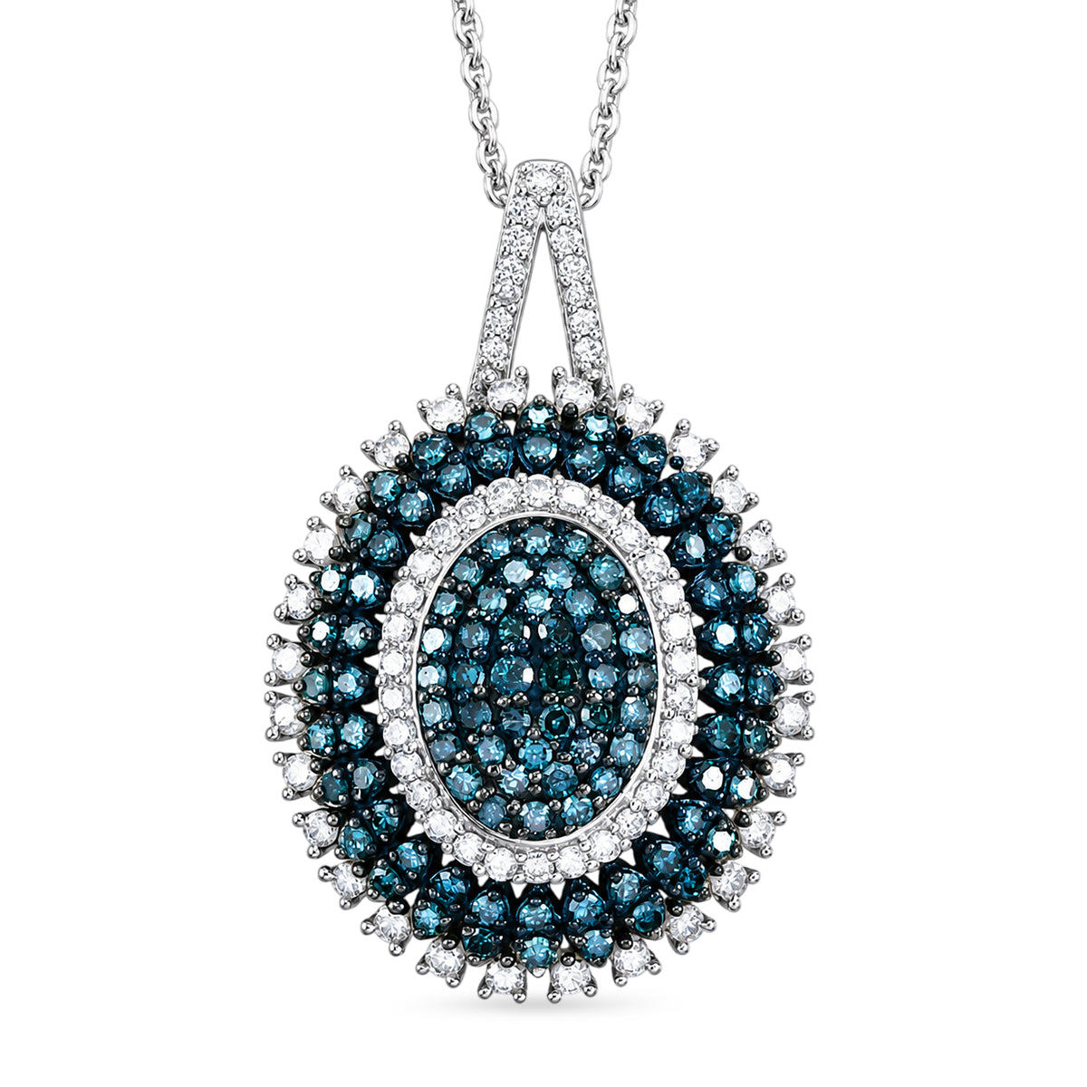 D'Joy Blauer Diamant, Weißer Diamant Schmuckset ca. 50 cm 925 Silber Rhodiniert ca. 1,00 ct.