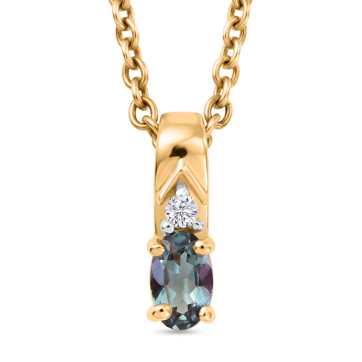 D'Joy Grüner Tansanit, Weißer Zirkon Schmuckset ca. 50 cm 925 Silber Gold und 316L Edelstahl Gold ca. 0,26 ct.