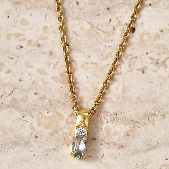 D'Joy Grüner Tansanit, Weißer Zirkon Schmuckset ca. 50 cm 925 Silber Gold und 316L Edelstahl Gold ca. 0,26 ct.
