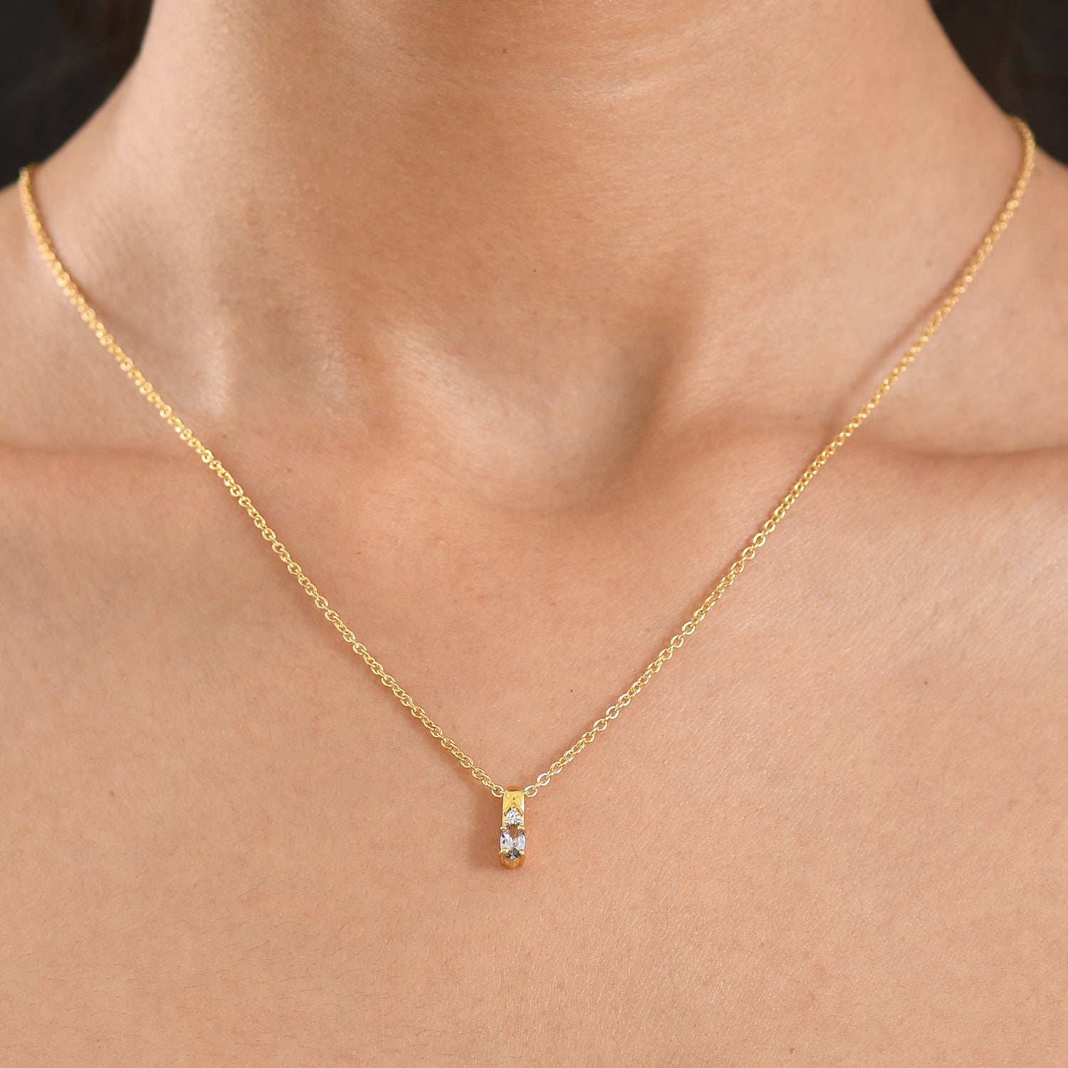D'Joy Grüner Tansanit, Weißer Zirkon Schmuckset ca. 50 cm 925 Silber Gold und 316L Edelstahl Gold ca. 0,26 ct.