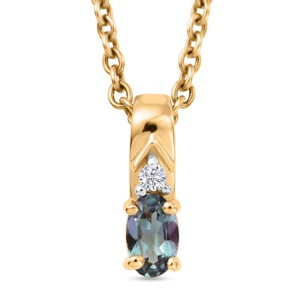 D'Joy Grüner Tansanit, Weißer Zirkon Schmuckset ca. 50 cm 925 Silber Gold und 316L Edelstahl Gold ca. 0,26 ct.