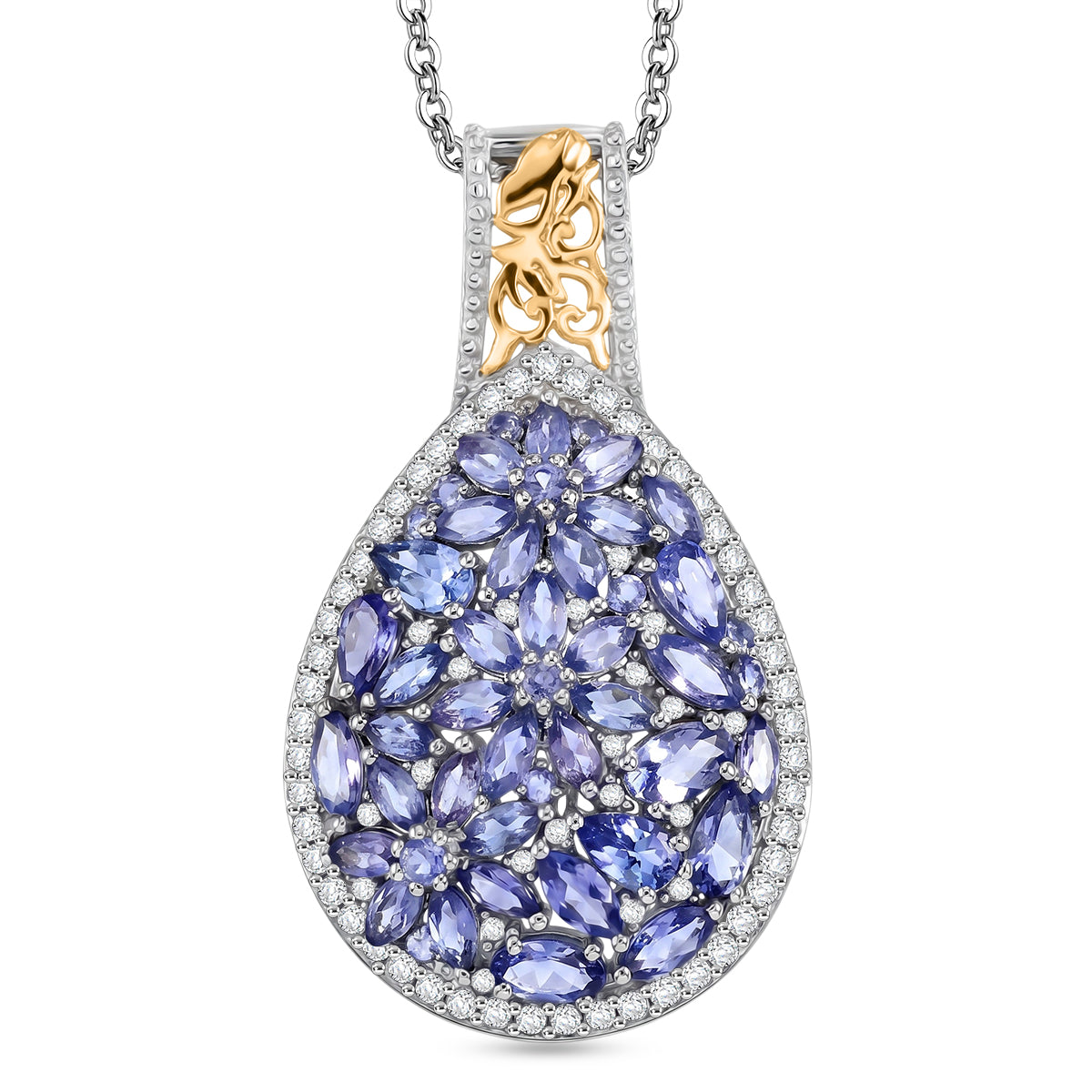 D'Joy Tansanit Schmuckset ca. 45 cm 925 Silber Rhodiniert, 925 Silber Rhodiniert und 750 Gelbgold Vermeil ca. 5,50 ct.