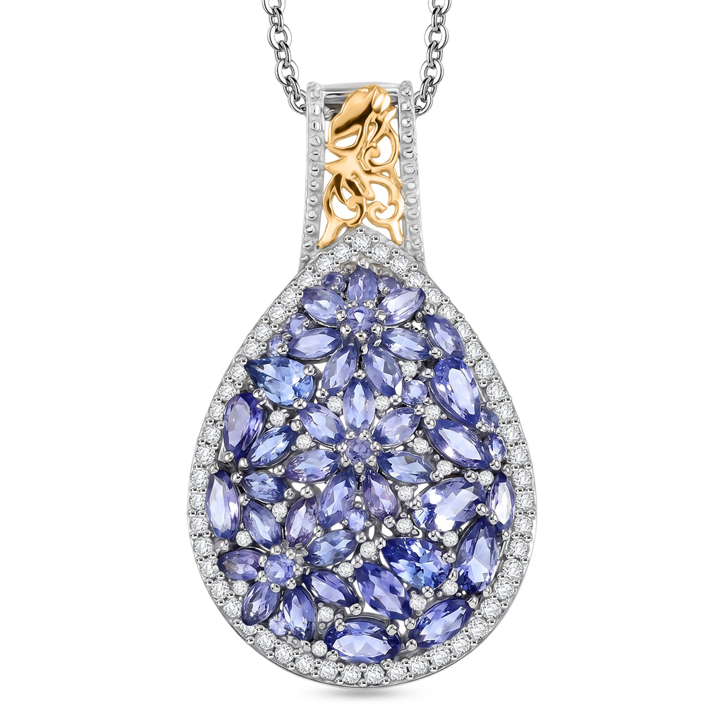 D'Joy Tansanit Schmuckset ca. 45 cm 925 Silber Rhodiniert, 925 Silber Rhodiniert und 750 Gelbgold Vermeil ca. 5,50 ct.