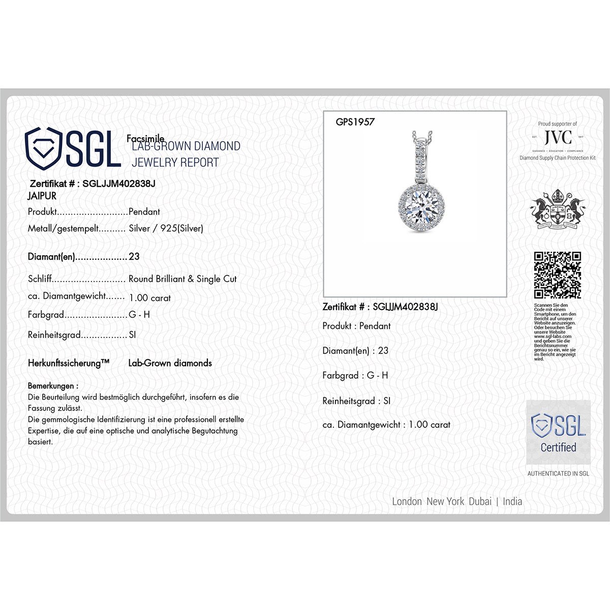 LUXURIANT DIAMOND - Lab Grown Diamant SI-GH Schmuckset ca. 50 cm 925 Silber Rhodiniert ca. 1,07 ct.