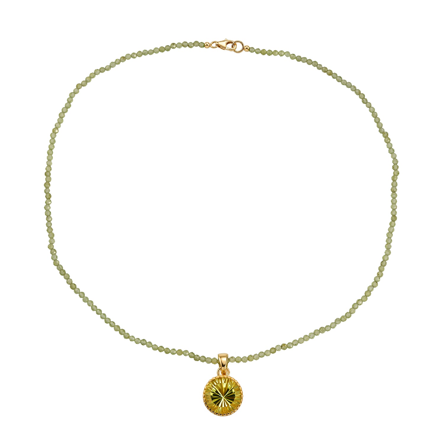 D'Joy AAA Ouro Verde-Quarz, Peridot Schmuckset ca. 50 cm 925 Silber 750 Gelbgold vermeil ca. 48,93 ct.