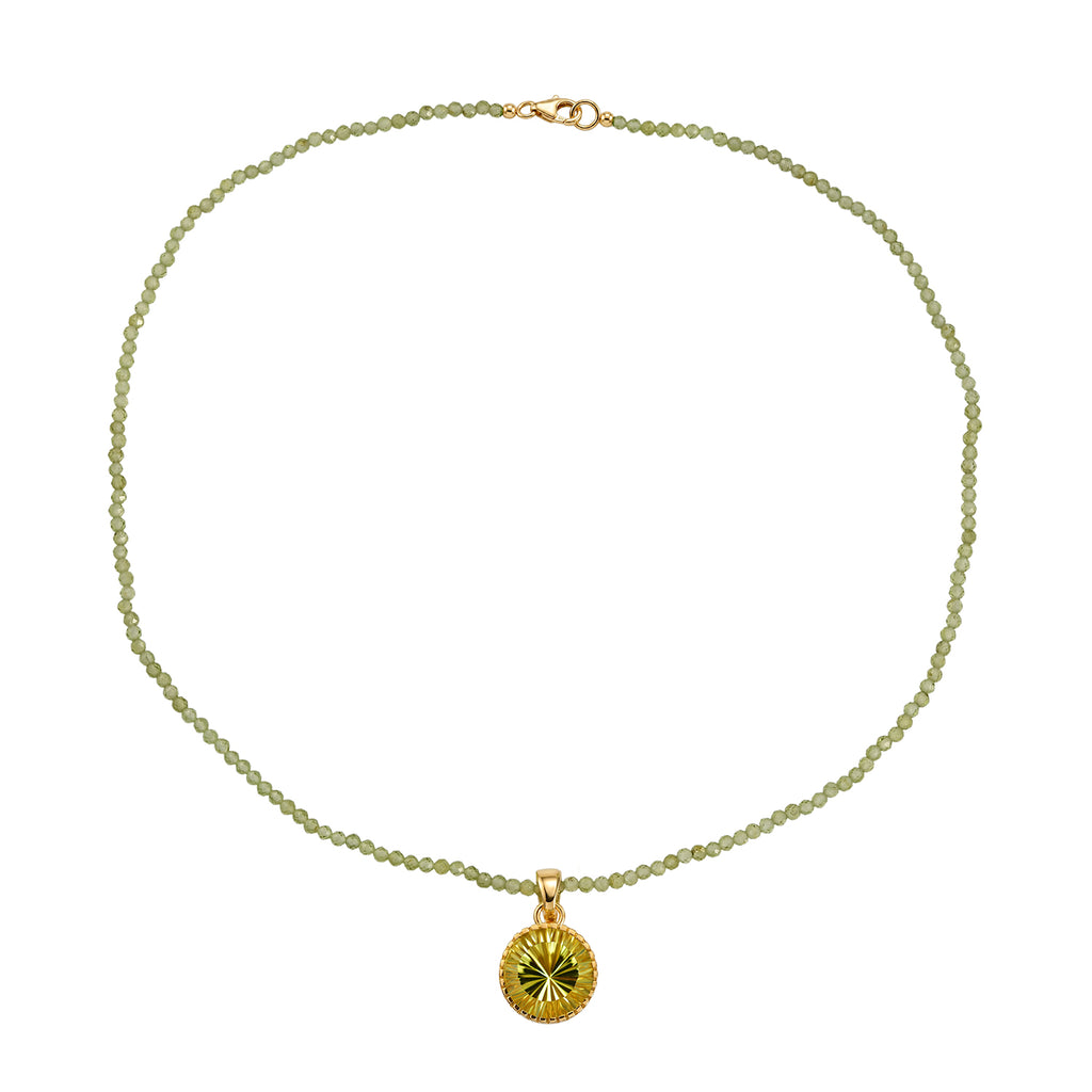 D'Joy AAA Ouro Verde-Quarz, Peridot Schmuckset ca. 50 cm 925 Silber 750 Gelbgold vermeil ca. 48,93 ct.
