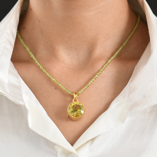 D'Joy AAA Ouro Verde-Quarz, Peridot Schmuckset ca. 50 cm 925 Silber 750 Gelbgold vermeil ca. 48,93 ct.