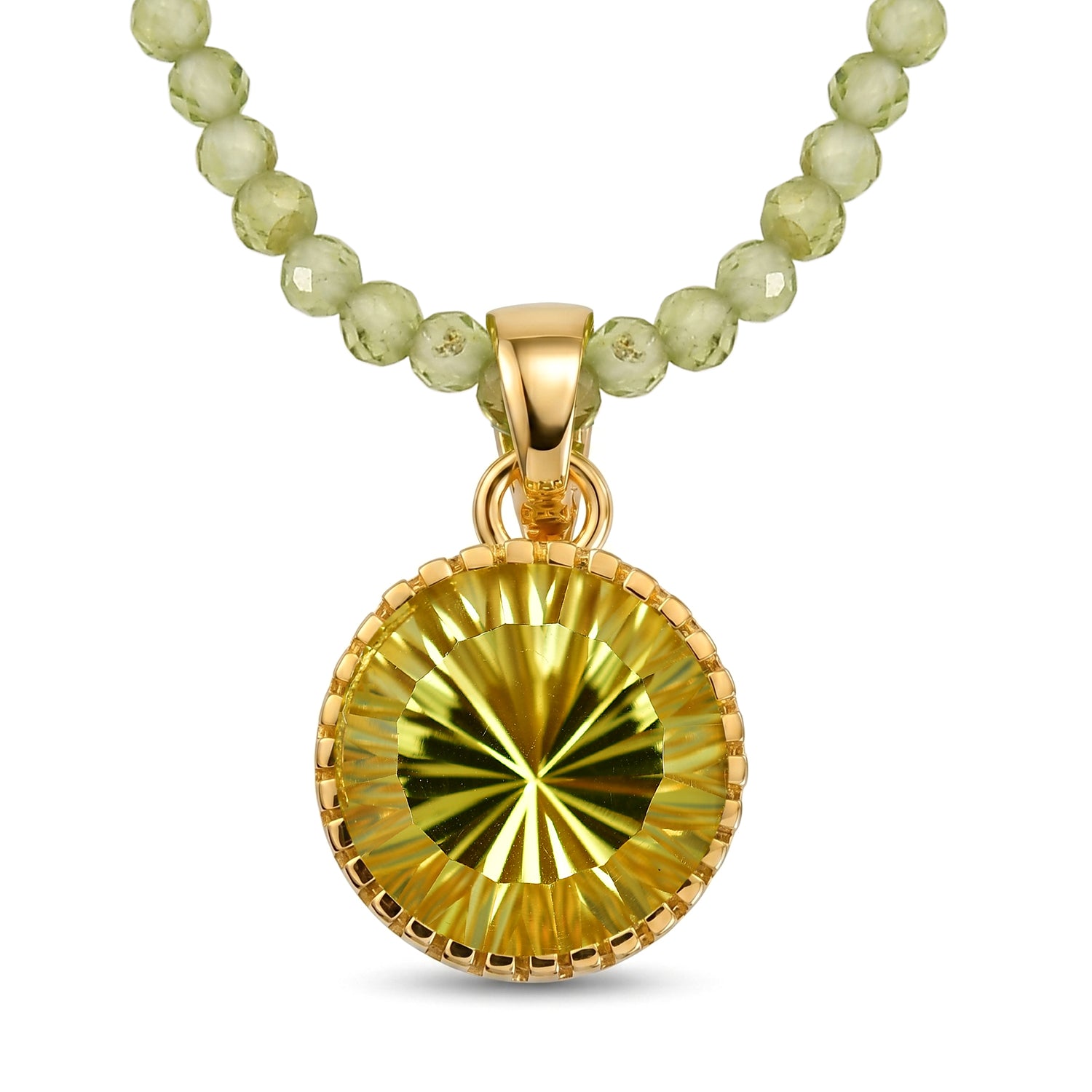 D'Joy AAA Ouro Verde-Quarz, Peridot Schmuckset ca. 50 cm 925 Silber 750 Gelbgold vermeil ca. 48,93 ct.