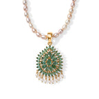 D'Joy AA Kagem sambischer Smaragd, Süßwasserperle und Zirkon Anhänger mit 50cm Kette, 925 Silber 750 Gelbgold Vermeil