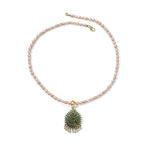 D'Joy AA Kagem sambischer Smaragd, Süßwasserperle und Zirkon Anhänger mit 50cm Kette, 925 Silber 750 Gelbgold Vermeil