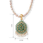 D'Joy AA Kagem sambischer Smaragd, Süßwasserperle und Zirkon Anhänger mit 50cm Kette, 925 Silber 750 Gelbgold Vermeil