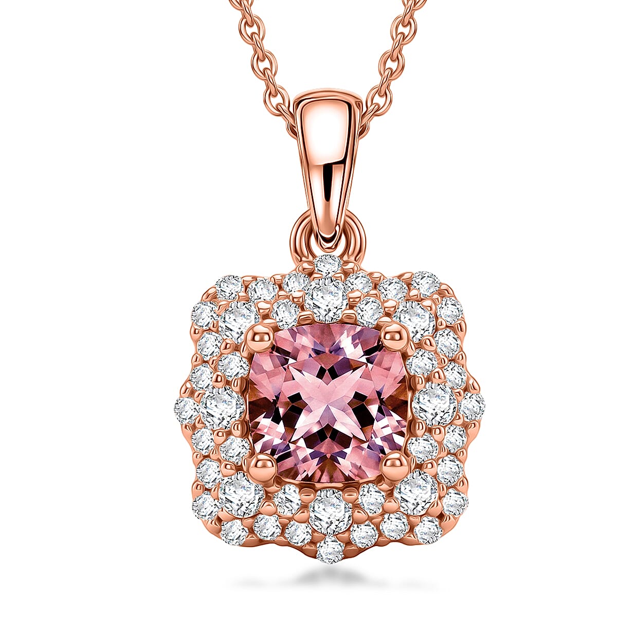 D'Joy AA Rosa Morganit, Moissanit AGI zertifiziert Schmuckset ca. 45 cm 925 Silber 750 Roségold vermeil ca. 1,32 ct.