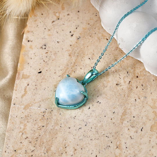 D'Joy Larimar Anhänger mit Kette, ca. 50 cm 925 Silber Ion Blau Beschichtung ca. 6.96 ct