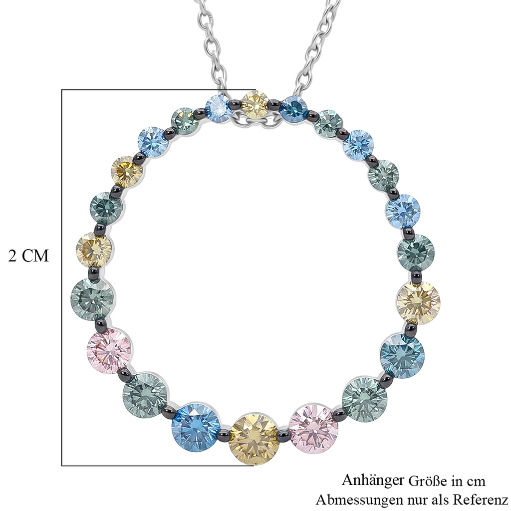 LUXURIANT SGL zertifizierter SI mehrfarbiger Labor Diamant Anhänger mit 50cm Kette, 925 Silber rhodiniert - 1 ct.