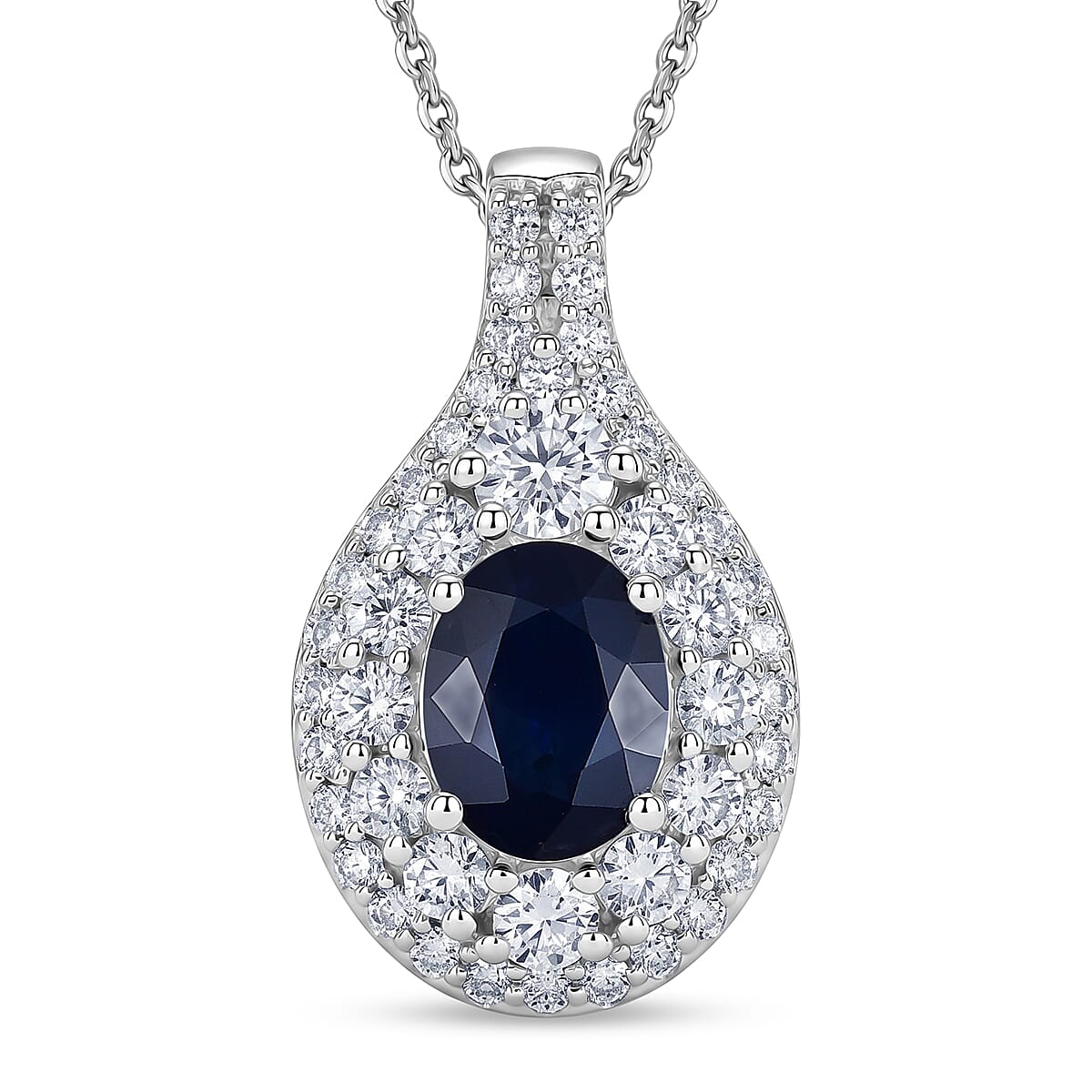 D'Joy AA Kanchanaburi Blauer Saphir, Moissanit Schmuckset ca. 45 cm 925 Silber Rhodiniert ca. 2,33 ct.