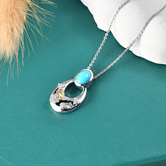 GP - Sleeping Beauty Türkis, Kanchanaburi Blauer Saphir Schmuckset ca. 50 cm 925 Silber Rhodiniert und 750 Gelbgold Vermeil ca. 0.96 ct