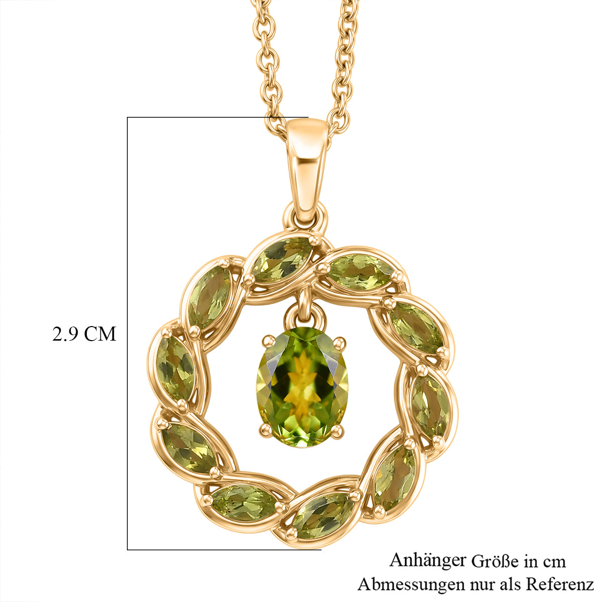 EVER TRUE AA Natürlicher Peridot Anhänger mit Kette, ca. 50 cm ca. 2.78 ct