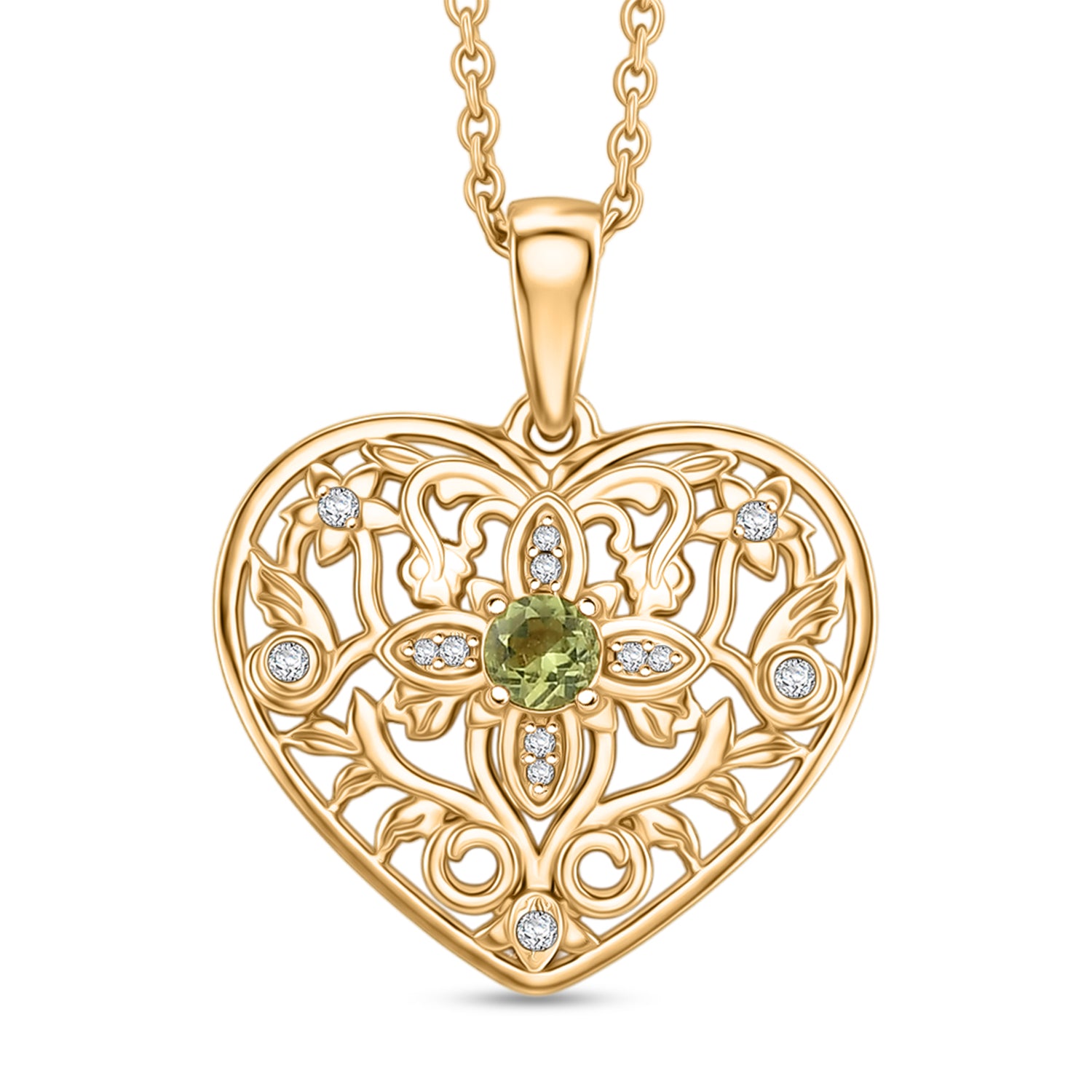 EVER TRUE AA Natürliche Peridot, Weißer Zirkon Anhänger mit Kette, ca. 50 cm ca. 0.39 ct