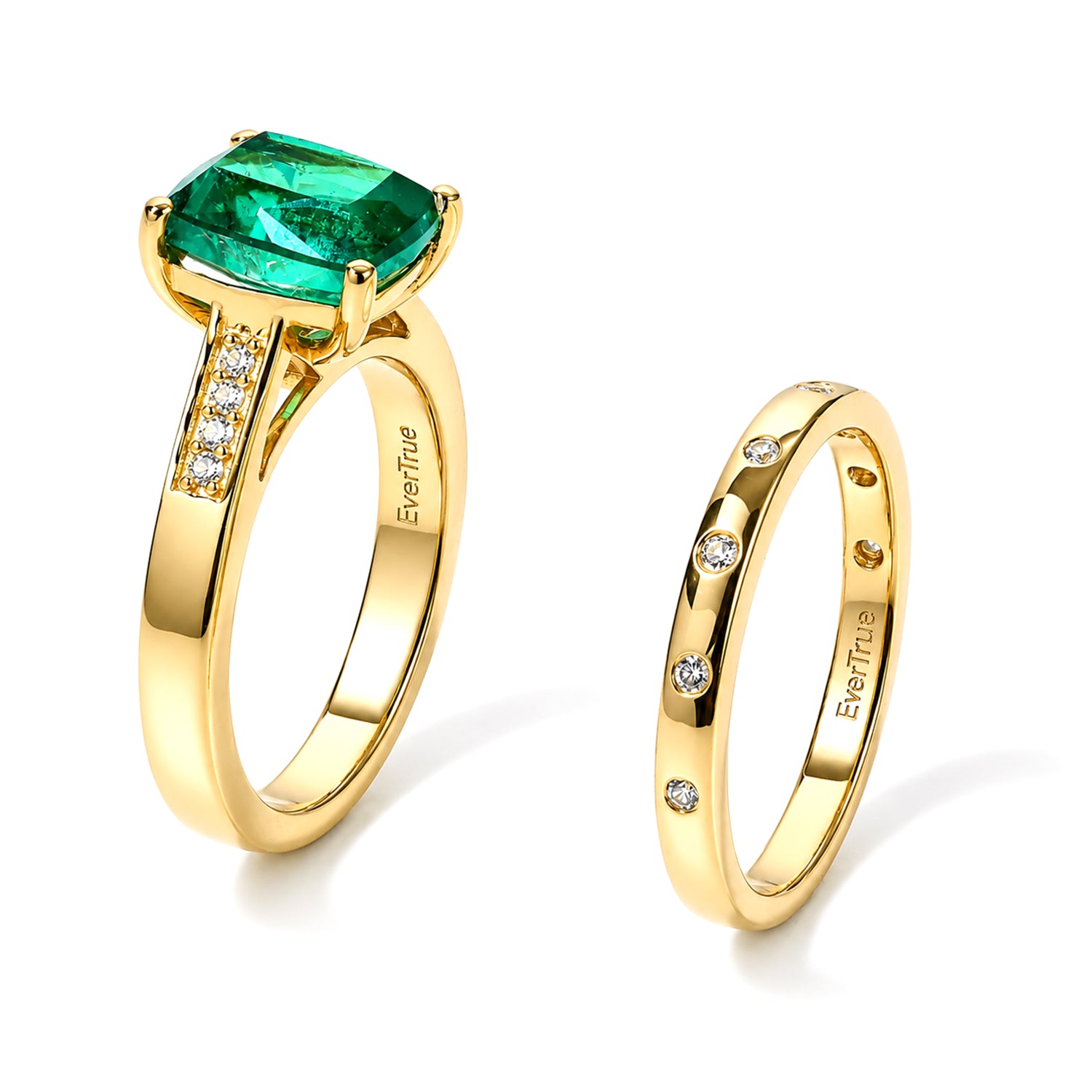 EVER TRUE 2er Set Smaragd-Quarz Triplette, Weißer Zirkon Schmuckset  (Größe 17) ca. 2.73 ct