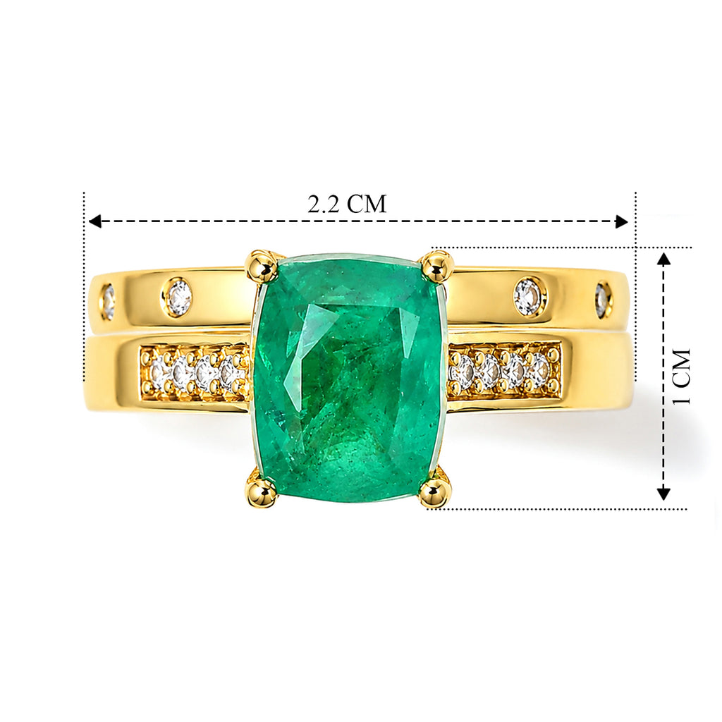 EVER TRUE Smaragd-Quarz Triplette, Weißer Zirkon Schmuckset  (Größe 19) ca. 2,73 ct.