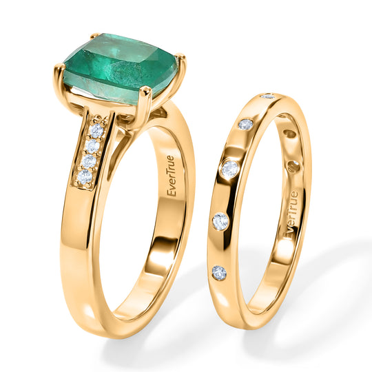 EVER TRUE Smaragd-Quarz Triplette, Weißer Zirkon Schmuckset  (Größe 21) ca. 2,73 ct.