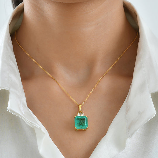 D'Joy Smaragd-Quarz Triplette, Weißer Topas Schmuckset ca. 50 cm 925 Silber 750 Gelbgold vermeil ca. 9.21 ct