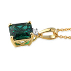 LUXURIANT AAA Labor Smaragd und Labor Diamant Anhänger mit 50cm Kette, 925 Silber 750 Gelbgold Vermeil - 2,22 ct.
