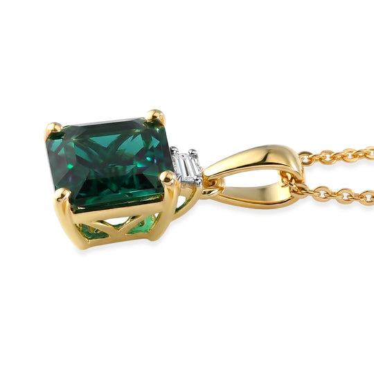 LUXURIANT AAA Labor Smaragd und Labor Diamant Anhänger mit 50cm Kette, 925 Silber 750 Gelbgold Vermeil - 2,22 ct.