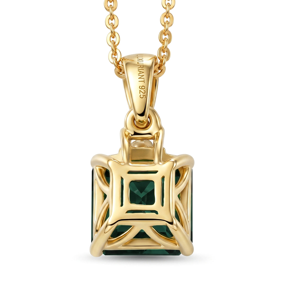 LUXURIANT AAA Labor Smaragd und Labor Diamant Anhänger mit 50cm Kette, 925 Silber 750 Gelbgold Vermeil - 2,22 ct.
