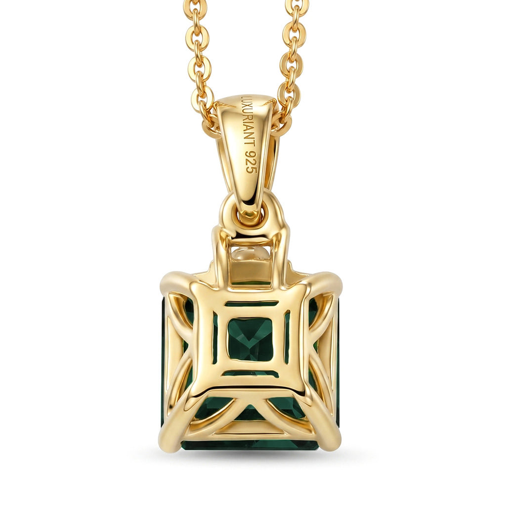 LUXURIANT AAA Labor Smaragd und Labor Diamant Anhänger mit 50cm Kette, 925 Silber 750 Gelbgold Vermeil - 2,22 ct.