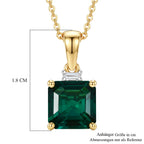 LUXURIANT AAA Labor Smaragd und Labor Diamant Anhänger mit 50cm Kette, 925 Silber 750 Gelbgold Vermeil - 2,22 ct.
