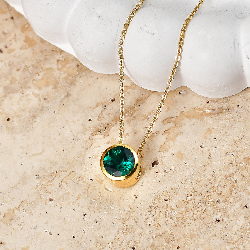 LUXURIANT DIAMOND - AAA Lab Grown Smaragd Anhänger mit Kette, ca. 50 cm 925 Silber 750 Gelbgold vermeil ca. 1.20 ct