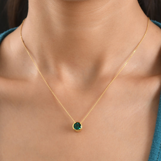 LUXURIANT DIAMOND - AAA Lab Grown Smaragd Anhänger mit Kette, ca. 50 cm 925 Silber 750 Gelbgold vermeil ca. 1.20 ct